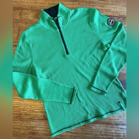 Lauren Ralph Lauren Kelly Green Waffle Weave Quarter Zip High Collar/PL - Picture 1 of 12